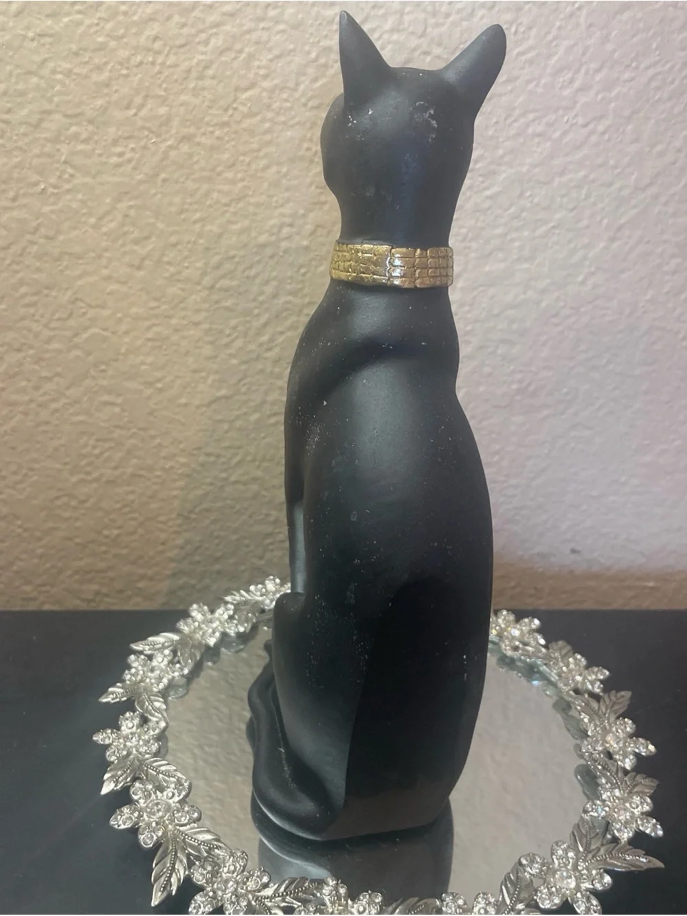Black & Gold Ceramic 8.5” Egyptian Bastet Cat Sculpture